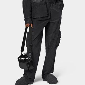 RAINS Kano Pants Black Unisex NWT Cargo High Waist Utility Pockets Tactical S XS